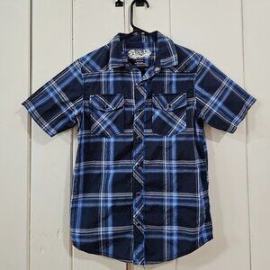 Helix Boys Button Up Plaid Blue Shirt Size Large